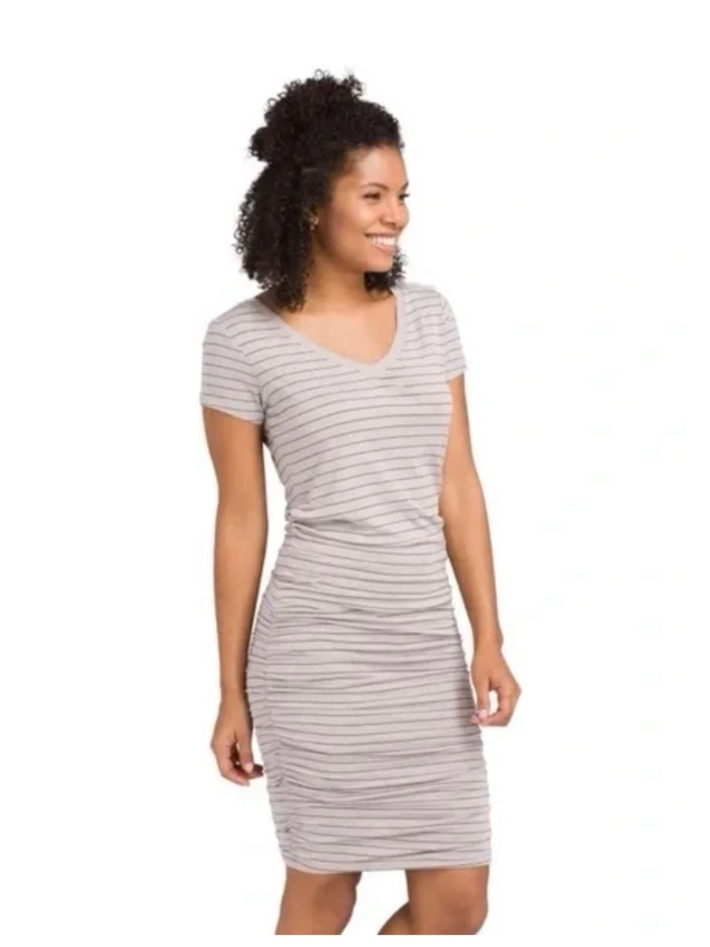 Prana Women's Foundation V-Neck Striped Ruched T-Shirt Dress XS